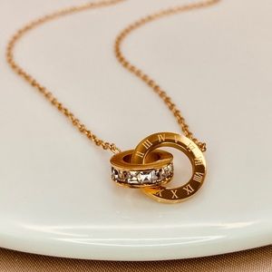 18K Gold Titanium Roman Numeral CZ Dainty Chain Necklace